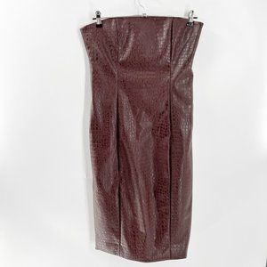 7 For All Mankind Brown Faux Leather Embossed Strapless Dress Size S/ L NWT